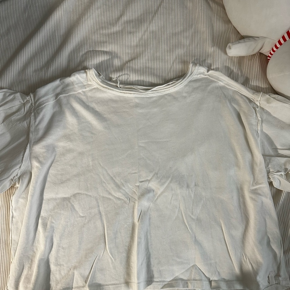 We The Free Cream Ribbed Short-Sleeve Top